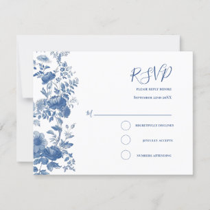 RSVP Elegante Floral Toile Francês Azul Casamento 