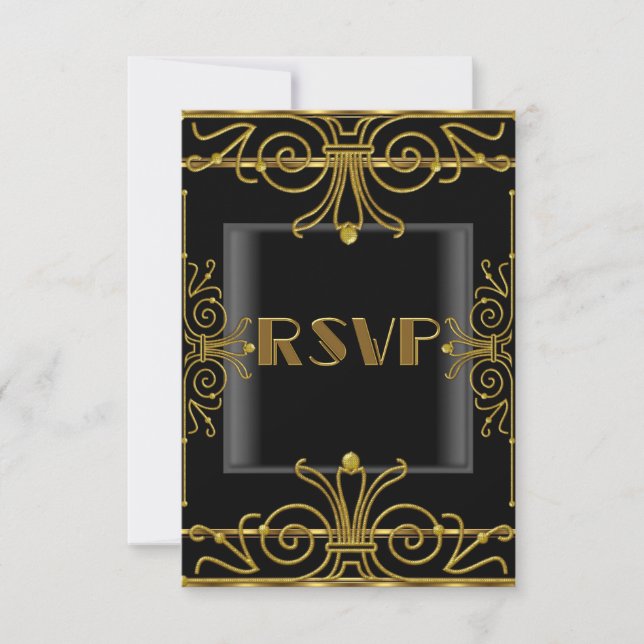 RSVP Elegante Preto Dourado Art Déco 2 (Frente)