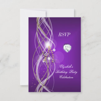 RSVP Elegante Purple Dourado Festa Floral Diamante