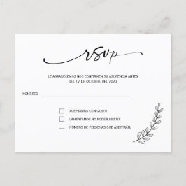 Rsvp em cartão postal de casamento espanhol