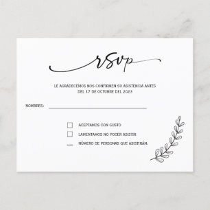 Rsvp em cartão postal de casamento espanhol