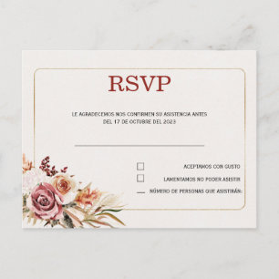 Rsvp em cartão postal de casamento espanhol