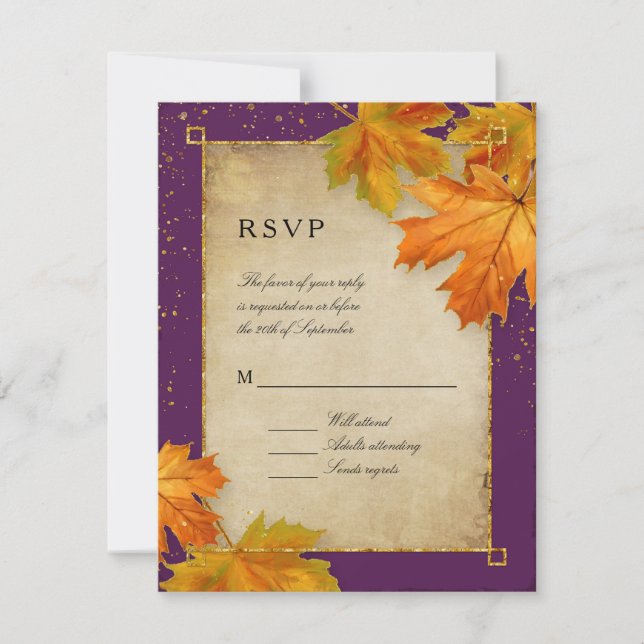 RSVP Fall Autumn Falling Deixa Casamento Elegante (Frente)