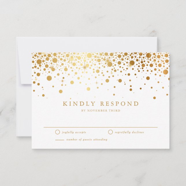 RSVP Faux Gold Foil Confetti Pontos de Casamento Cartão (Frente)