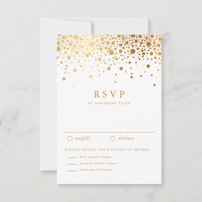 RSVP Faux Gold Foil Confetti Pontos de Casamento Cartão (Frente)