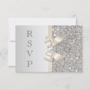 RSVP Faux Prateado Lantejoulas Luz Champanhe Laço