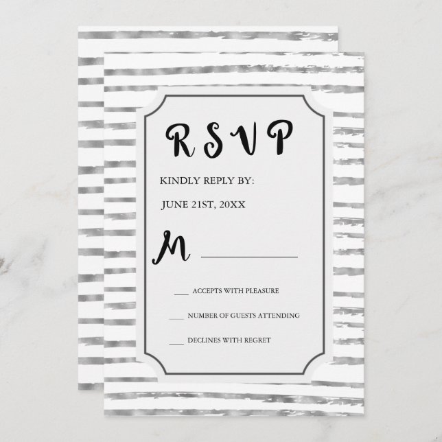 RSVP Faux Silver Foil e Convite para Casamento Bra (Frente/Verso)