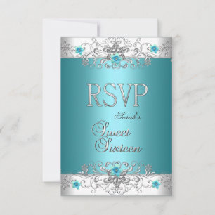 RSVP Festa de 16 Anos Azul Turquesa Diamante