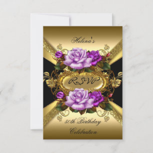 RSVP Festa de Aniversário Rosas Roxo Dourado Preto