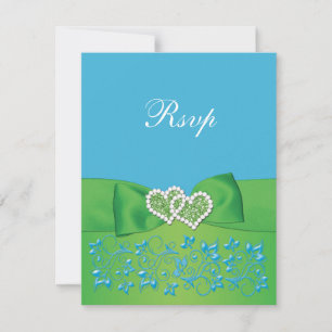 RSVP FITA IMPRESSA Florais Corações Azul Verde Cartão d