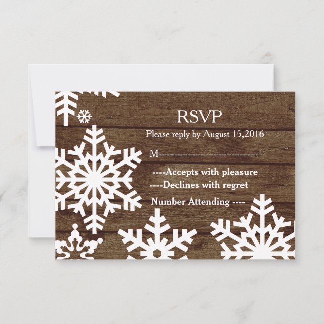RSVP — Flocos de neve de madeira do Casamento no i (Frente)