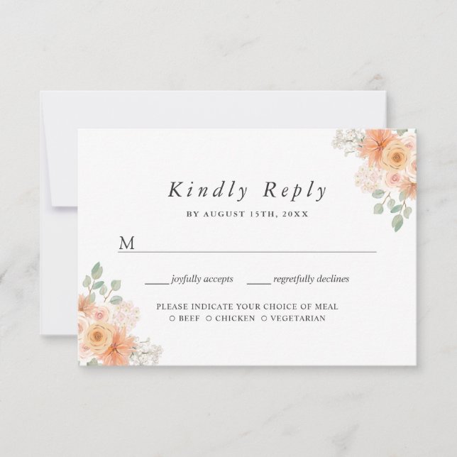 RSVP Floral Chic Blush com opção de refeição (Frente)