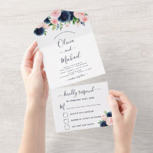 RSVP Floral Cor-de-rosa Azul Marinho Blush