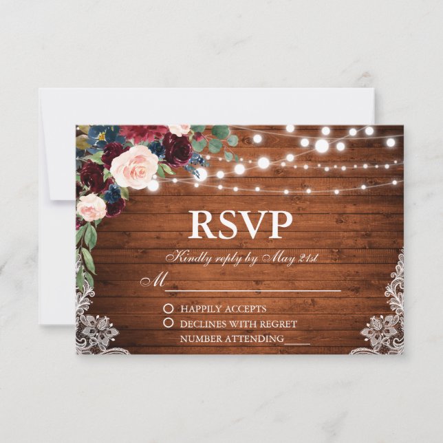 RSVP Floral de Azul de Madeira de Casamento Russo (Frente)