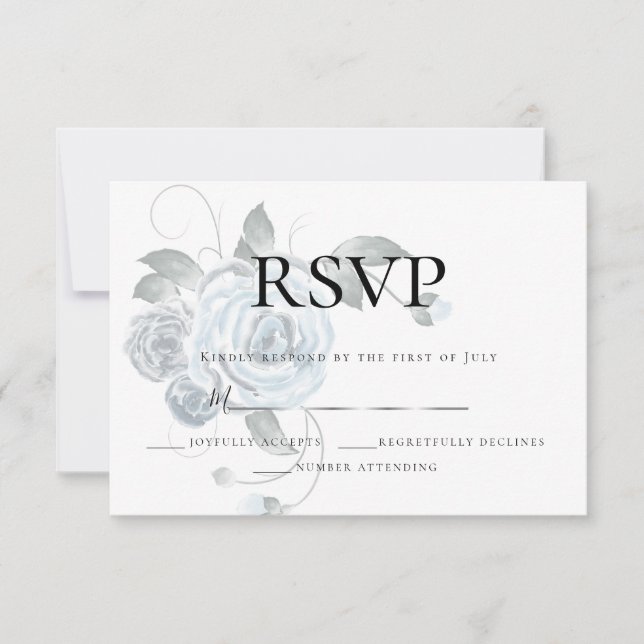 RSVP | Floral de Casamento em Aquarela Azul Poeira (Frente)