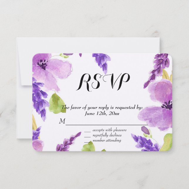 RSVP Floral de Cor da Água Púrpura bonito (Frente)