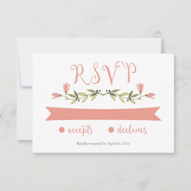 RSVP Floral de Cores d'Água Rosa (Frente)