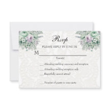 RSVP Floral de Lavanda Verde MInt Lace Branco