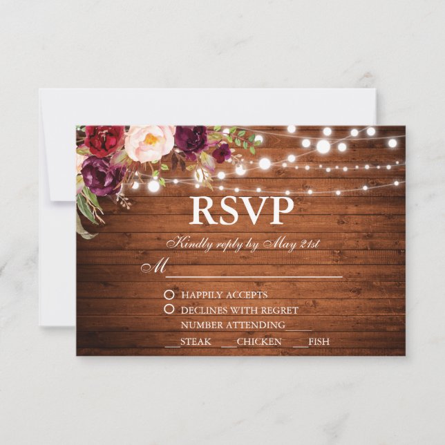 RSVP Floral de Luzes de Madeira de Casamento Russo (Frente)