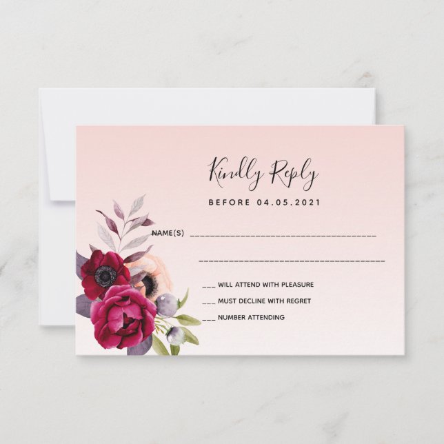 RSVP floral de rosa de blush de casamento (Frente)