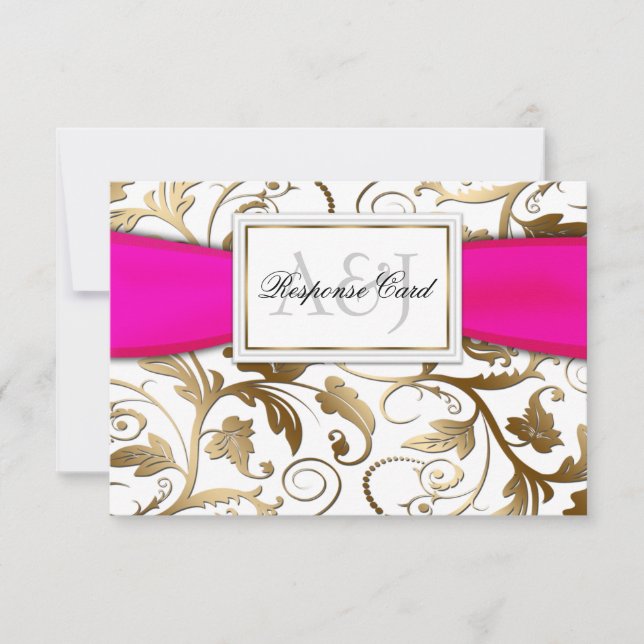 RSVP Floral Dourada com Arco Fuchsia (Frente)