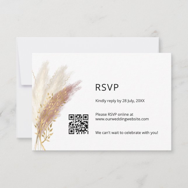 RSVP Floral Elegante com código QR Pampas Rosa Dus (Frente)