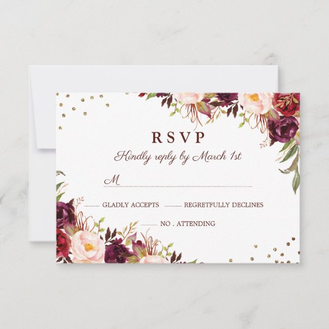 RSVP Floral Elegante Dourada Burgundy (Frente)