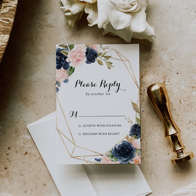 RSVP Floral Elegante Geométrico Dourado (Criador carregado)
