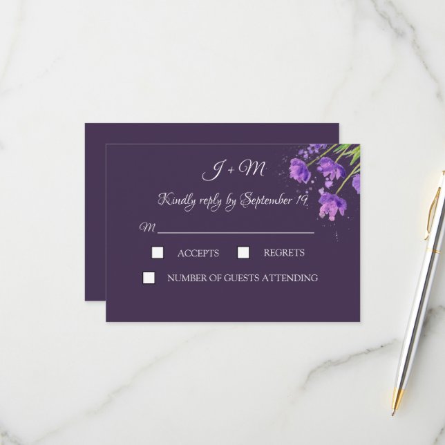 RSVP Floral Moderno Elegante Roxo (Frente/Verso In Situ)