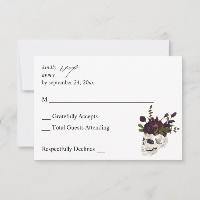 RSVP Floral Roxo de Halloween & Caveira sem Refeiç (Frente)