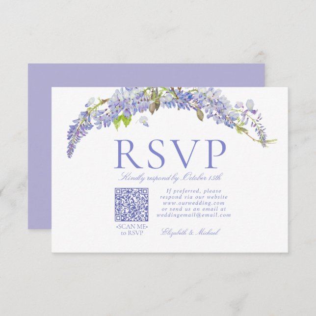 RSVP Formal de Script de Wisteria Roxo Elegante de (Frente/Verso)