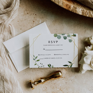 RSVP Geométrico Dourado Eucalipto Verde
