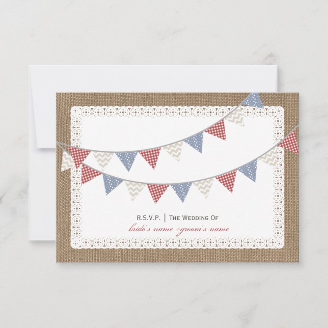 RSVP inspirado no Bunting Burlap e Lace (Frente)