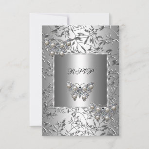 RSVP Jóia de Borboleta Floral Prateada Elegante