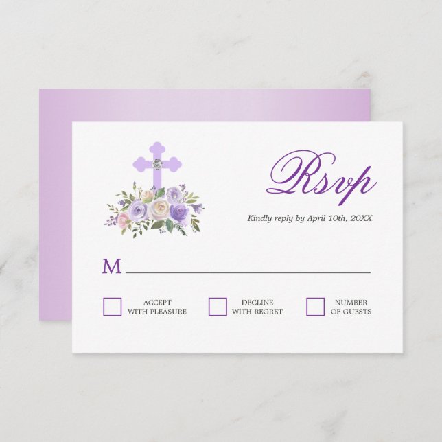RSVP Lavanda Floral Primeira Comunhão Sagrada (Frente/Verso)