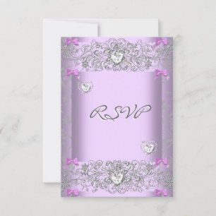 RSVP Lilás Damasco Casamento Diamante Branco Coraç