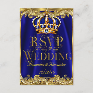RSVP Marinho Real Coroa Dourada de Casamento Azul