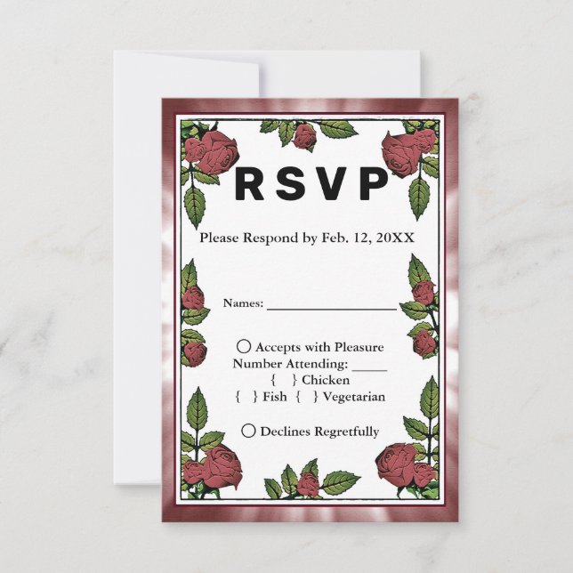RSVP & Menu das Nuvens Vermelhas da Imagem do Rosa (Frente)