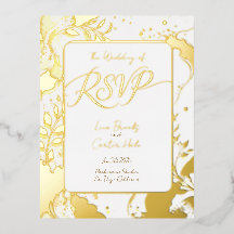 RSVP Minimalista com Folha a Ouro em Aquarela