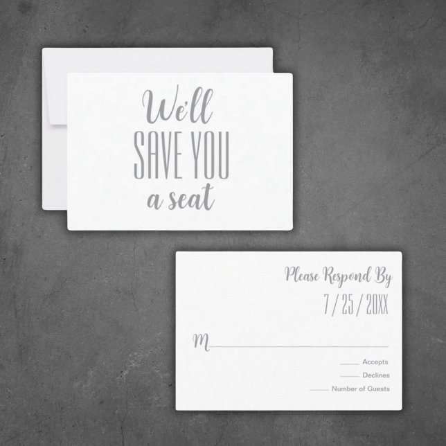 RSVP Minimalista "Vamos Salvar um assento" ("We'll Save You a Seat"
RSVP Modern Minimalist Wedding Luxurious Grey on White)