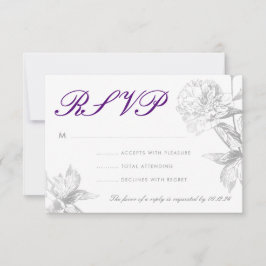 RSVP Moderno Casamento Simples Prata Roxo Floral