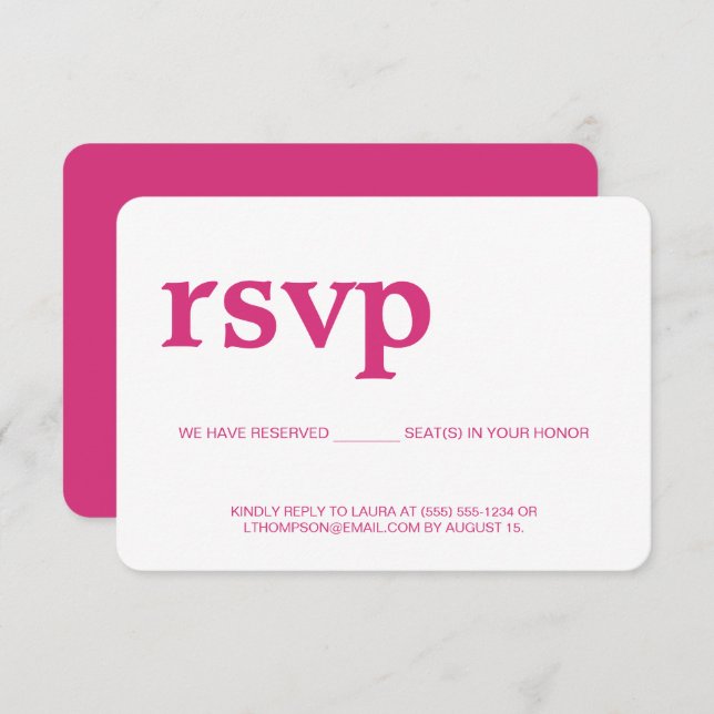 RSVP Moderno cor-de-rosa sem enviar correspondênci (Frente/Verso)