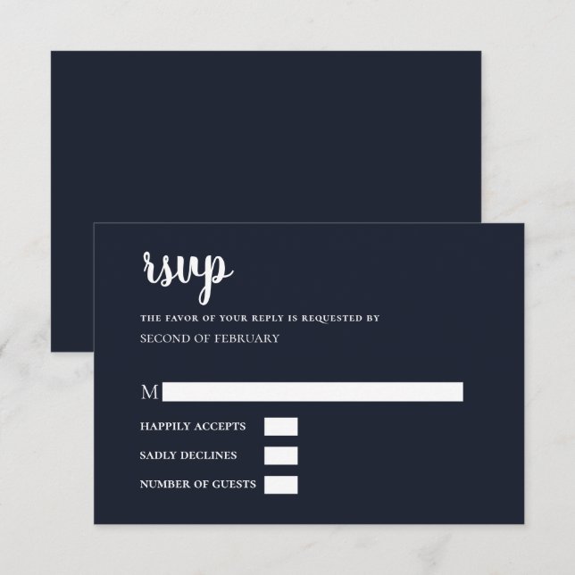 RSVP Moderno de Caligrafia Simples do marinho (Frente/Verso)