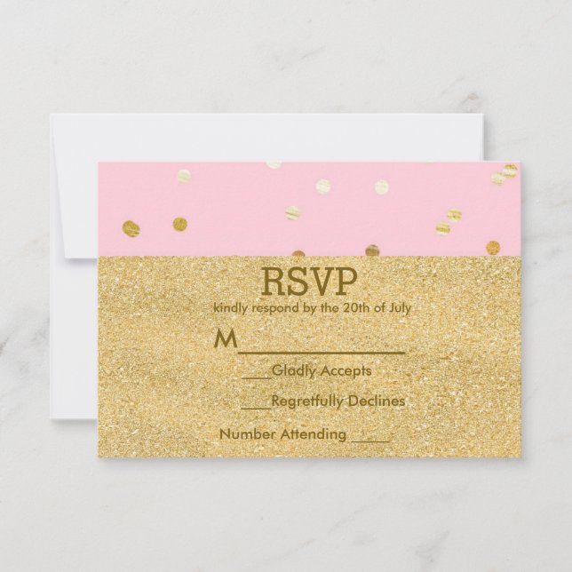 RSVP Moderno de Confetti Cinza Rosa e Dourada (Frente)