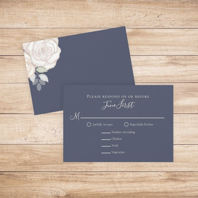 RSVP Moderno Elegante Minimalista Azul Floral Míni (Criador carregado)