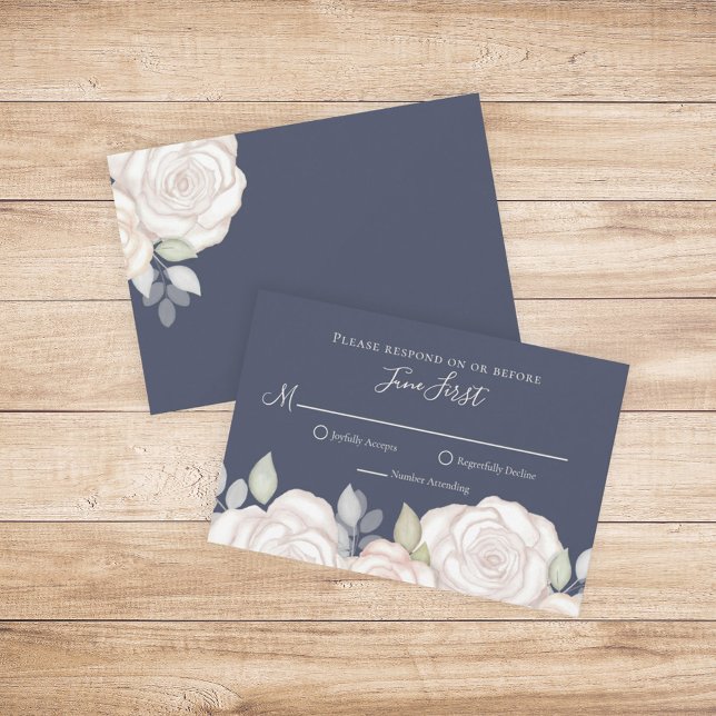 RSVP Moderno Elegante Minimalista Azul Floral Míni (Criador carregado)