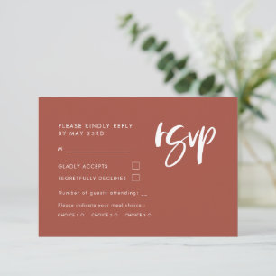RSVP moderno em terracota com escolha de refeição