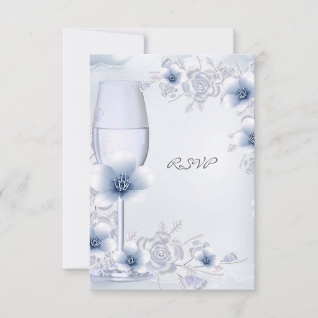 RSVP Noivas Rosas Florais Azul Prata (Frente)