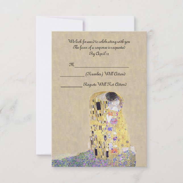 RSVP "O Beijo" Ouro de casamento Klimt (Frente)