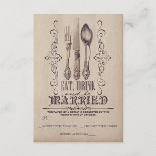 RSVP O vintage COME A BEBIDA E SEJA cartão Wedding